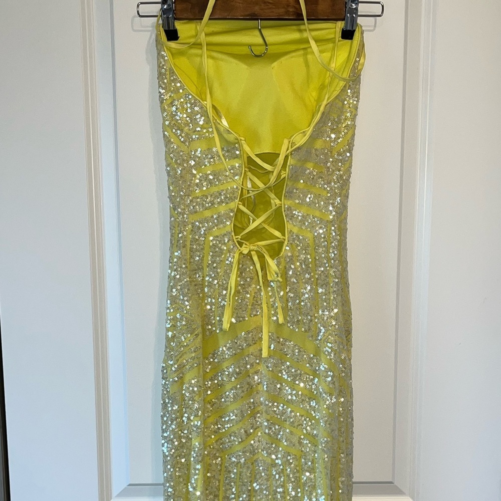 Jovani Size 4 Yellow Sequin Mermaid Gown With Corset Open Back Prom Evening - Picture 5 of 11
